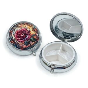 Rose Trinket Three Compartment Pill Box Case